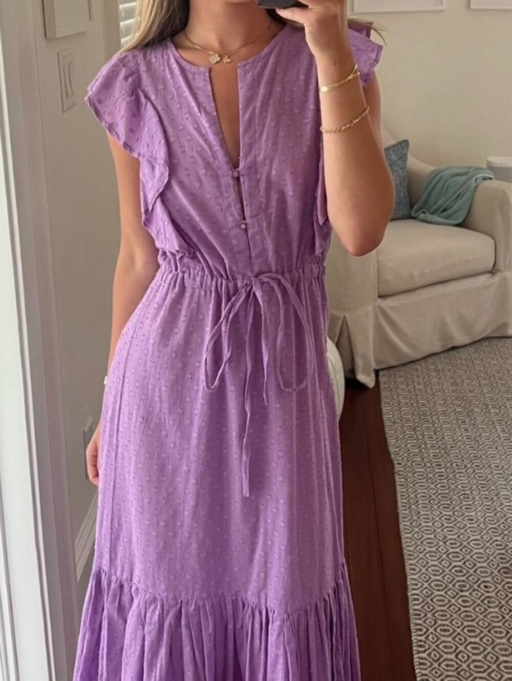 Emerson Fry Lavender Ruffled Maxi Dress